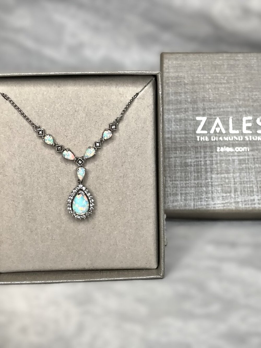 Zales Lab-Created Opal and Lab-Grown Diamond Accent Pendant in Sterling Silver